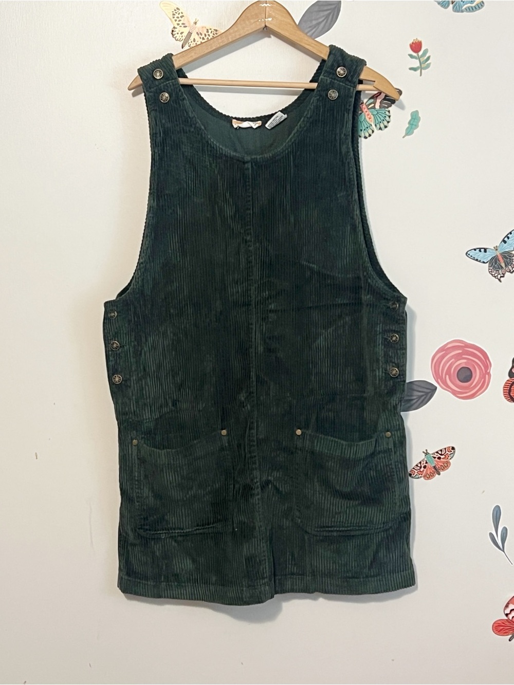 Vintage Dark Green Corduroy Pinafore Mini Dress